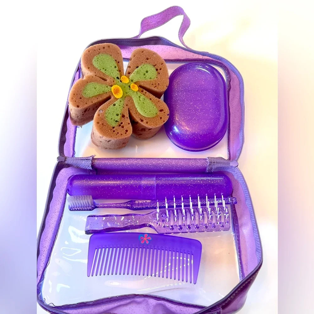 Sparkly Purple Toiletry Travel Bag for Tweens.  Includes Travel Accessories. New